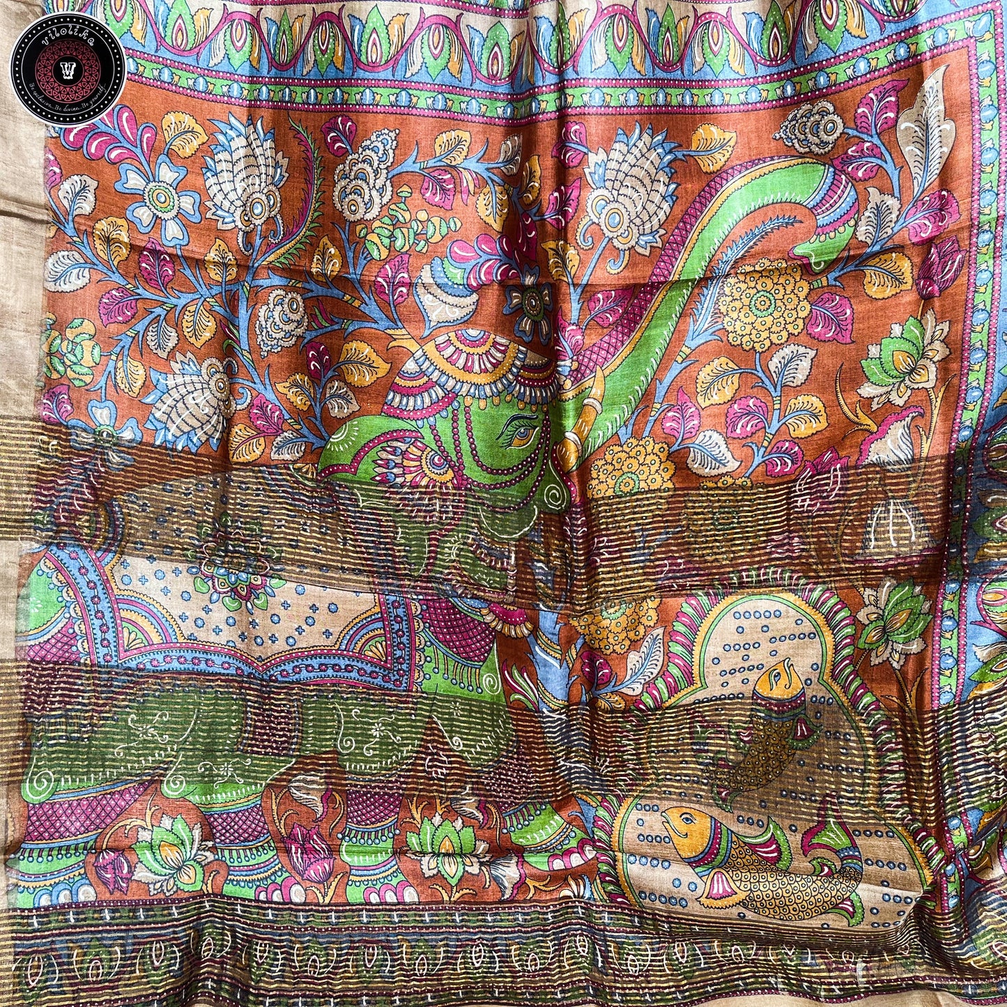 Pure Bishnupuri Gachi Tussar 3 Ply silk sarees with Hand Kalamkari and silk mark certificate