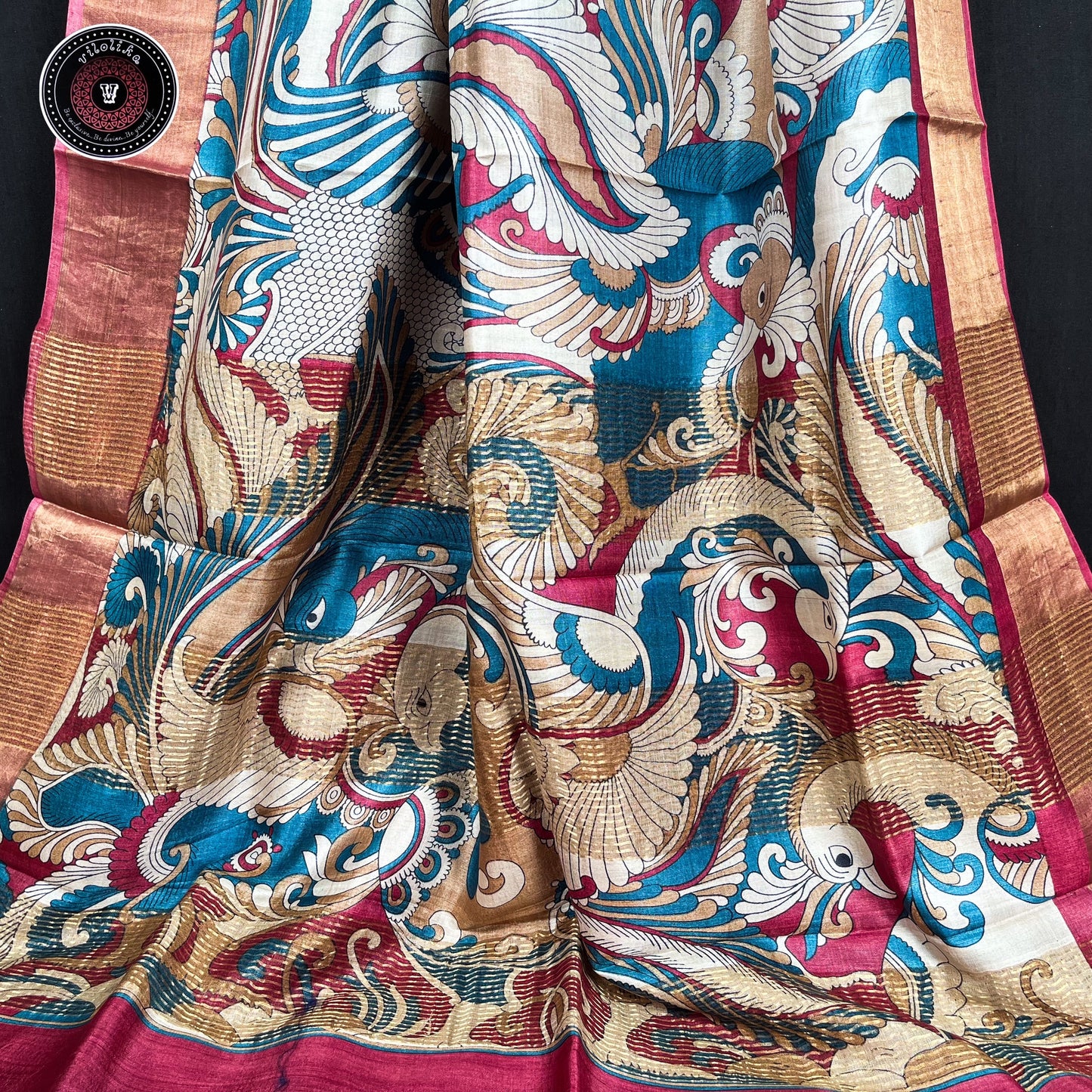 Pure Bishnupuri Gachi Tussar 3 Ply silk sarees with Hand Kalamkari and silk mark certificate