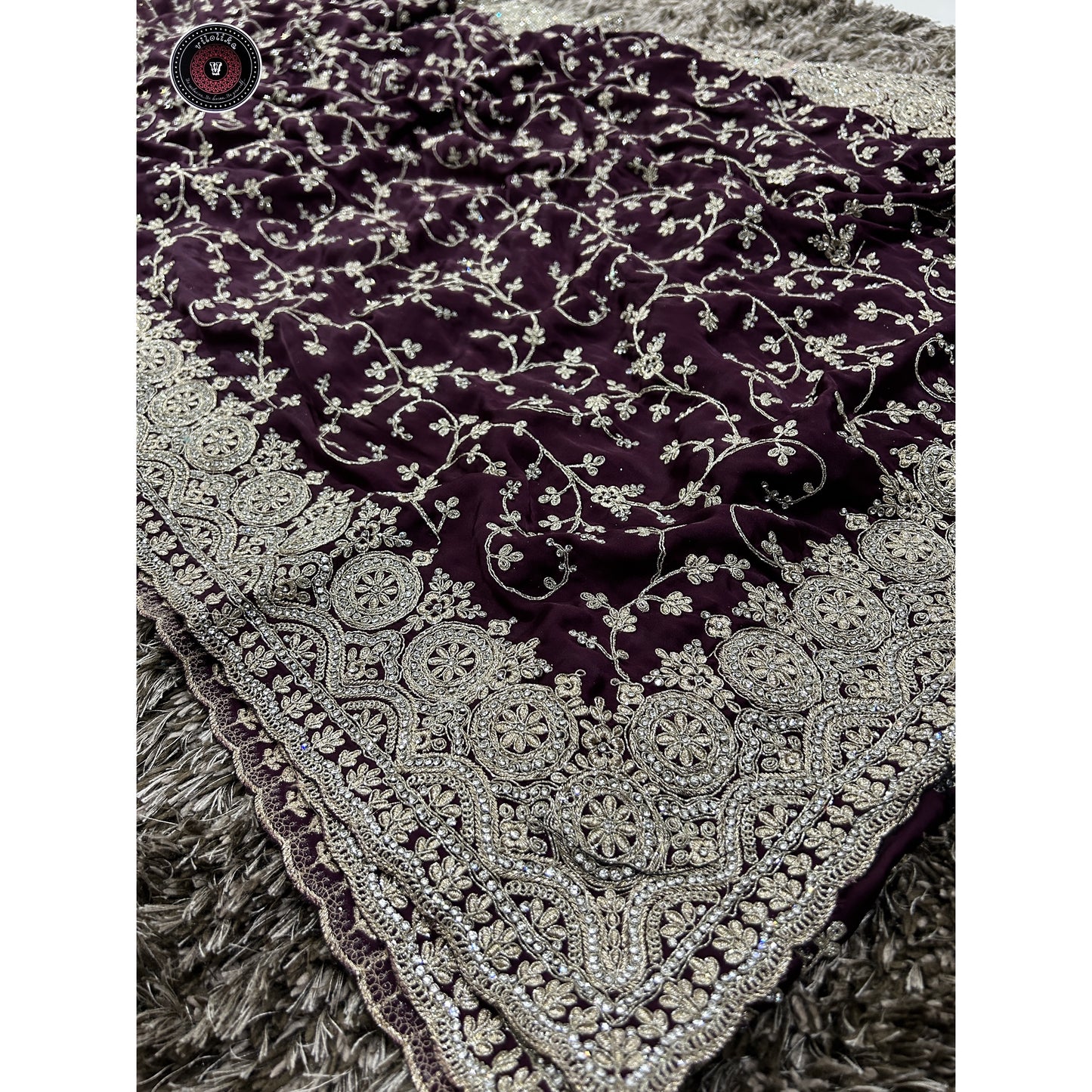 Exclusive Bridal Designer Satin Saree with allover jari and stone work