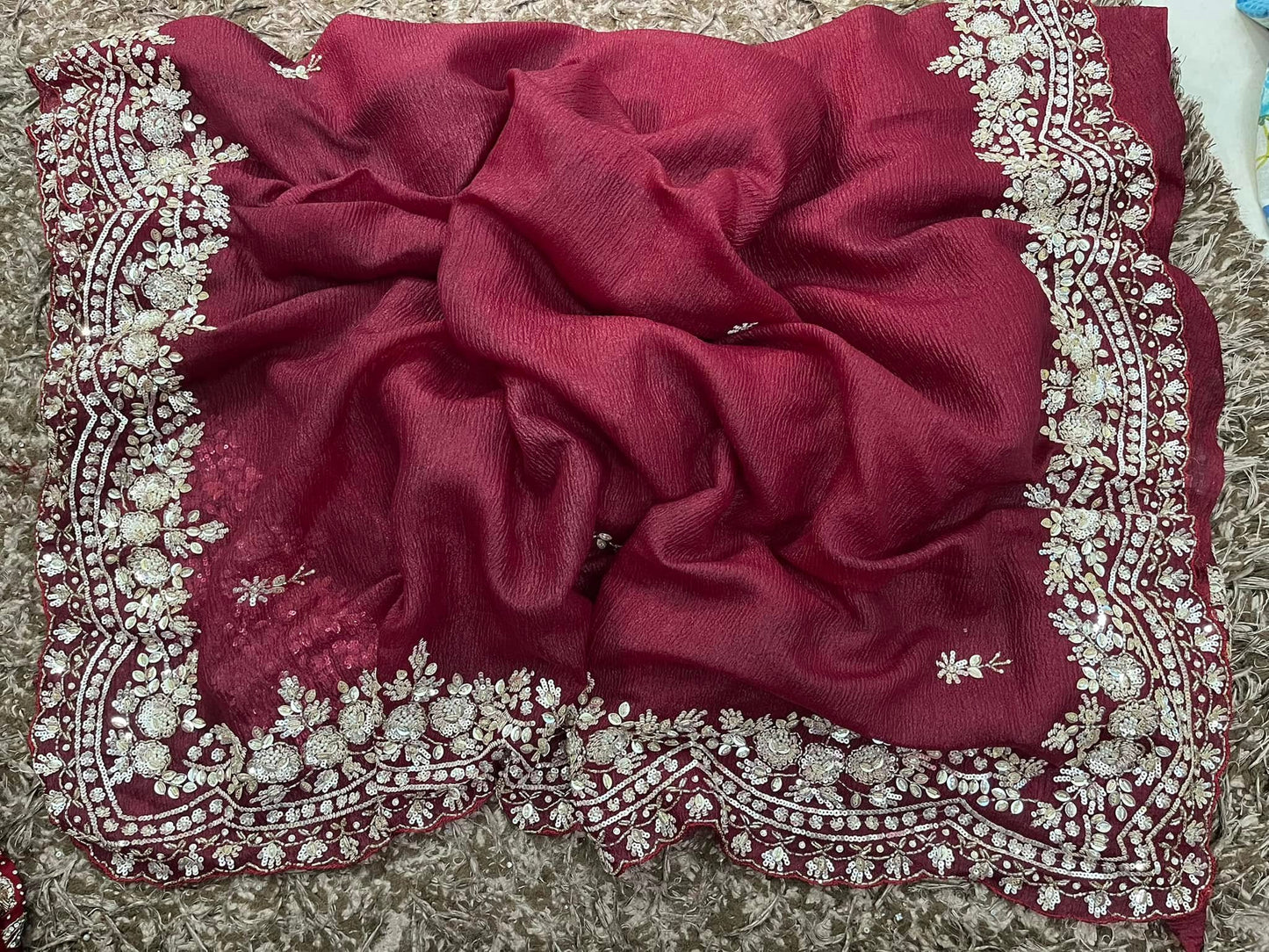 Exclusive handworked pure crush tissue saree