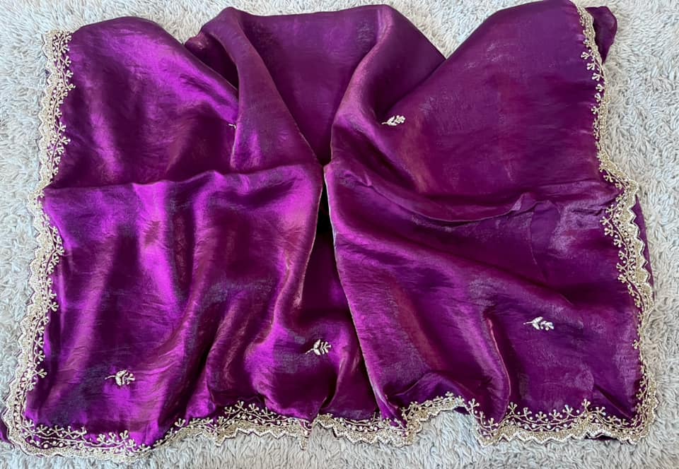 Hand worked fendy satin sarees with slick border