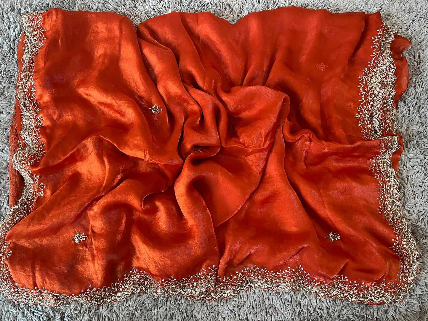 Hand worked fendy satin sarees with slick border