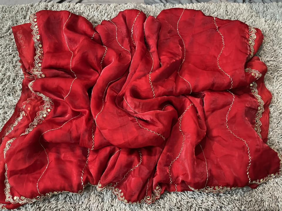 Handworked Fendy Satin sarees with mirror work in border