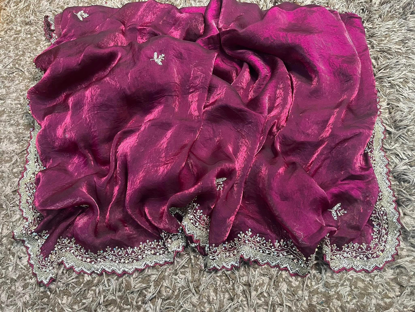 Hand worked fendy satin sarees with slick border