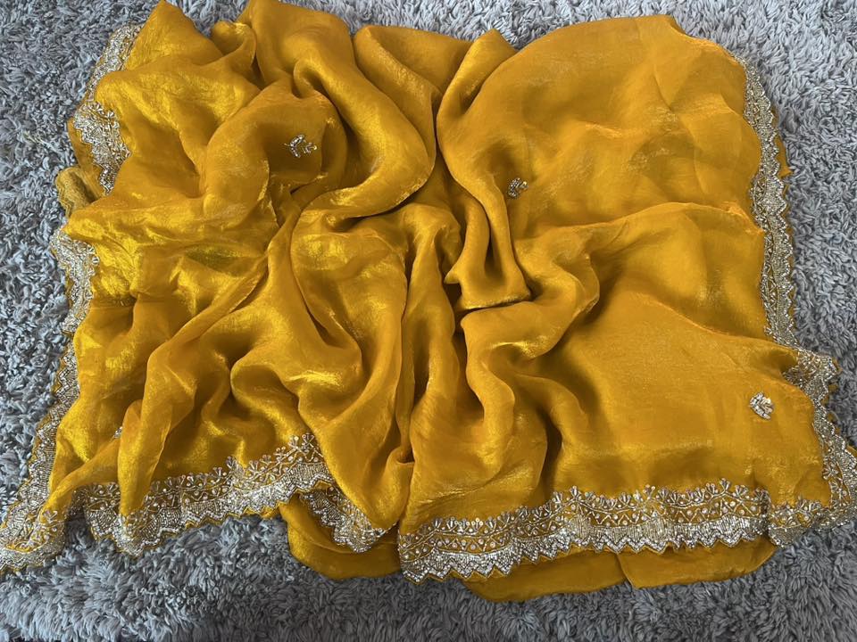Hand worked fendy satin sarees with slick border