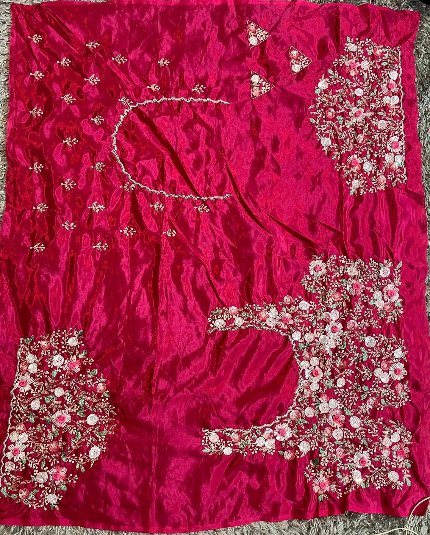 Pure Crape Satin Saree with exclusive handwork and heavy blouse piece