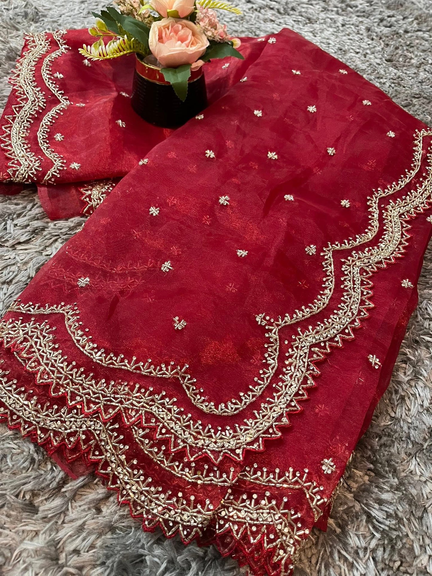 Dhamaka Tissue Organza saree in cutwork border