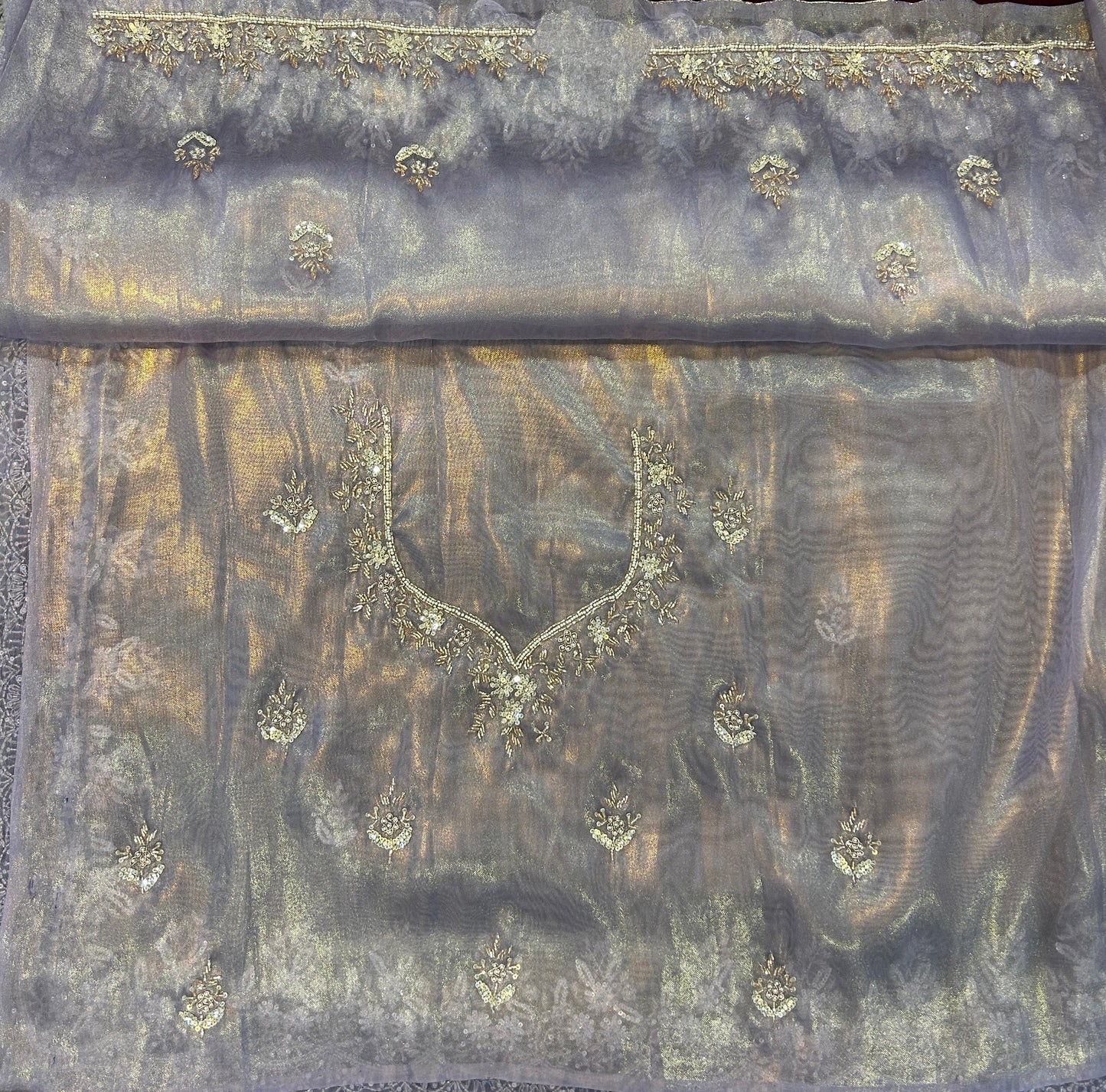 Richa Handworked Pure Tissue saree with half sleeve blouse