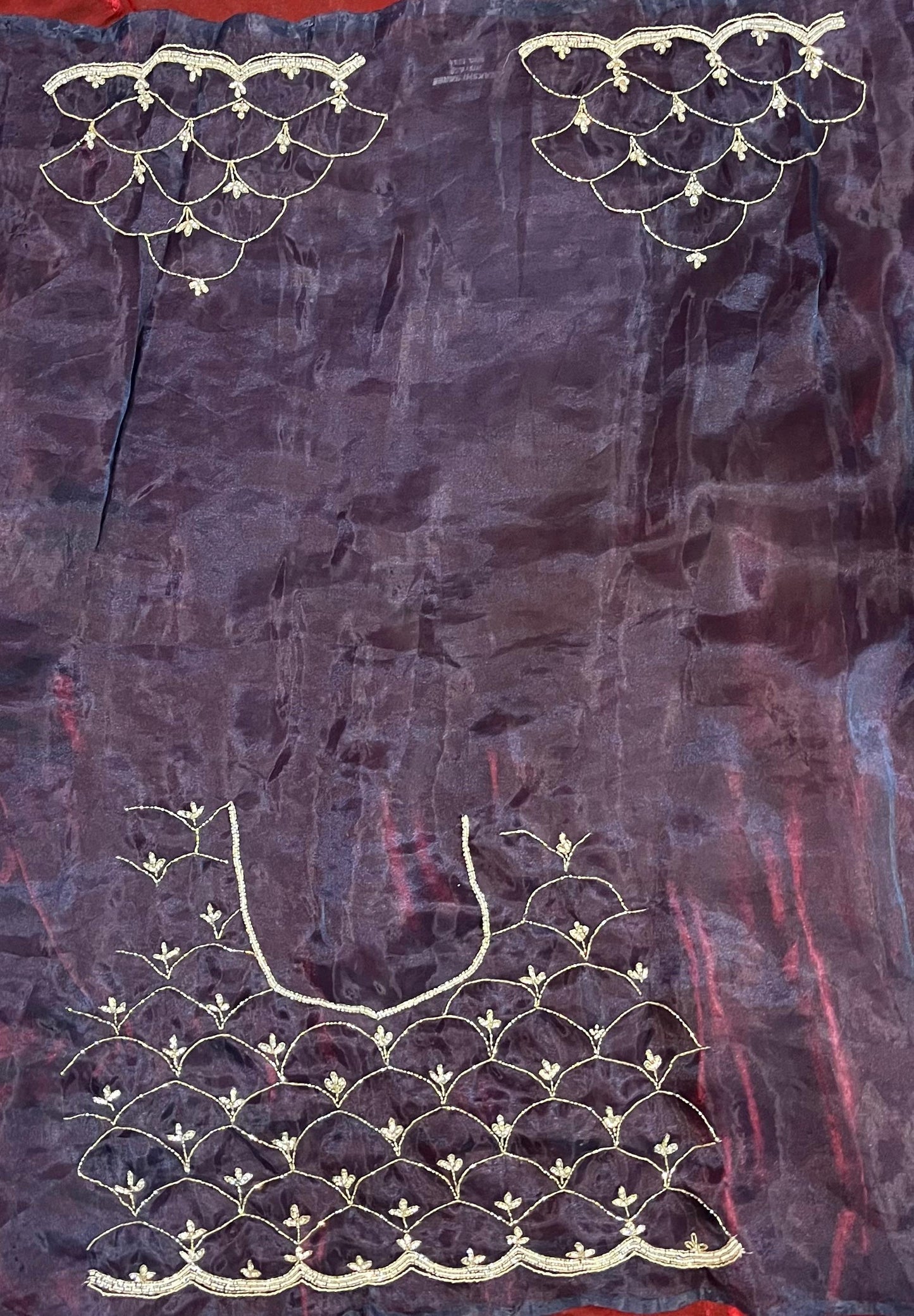 Handworked Tissue organza in fish scale motif