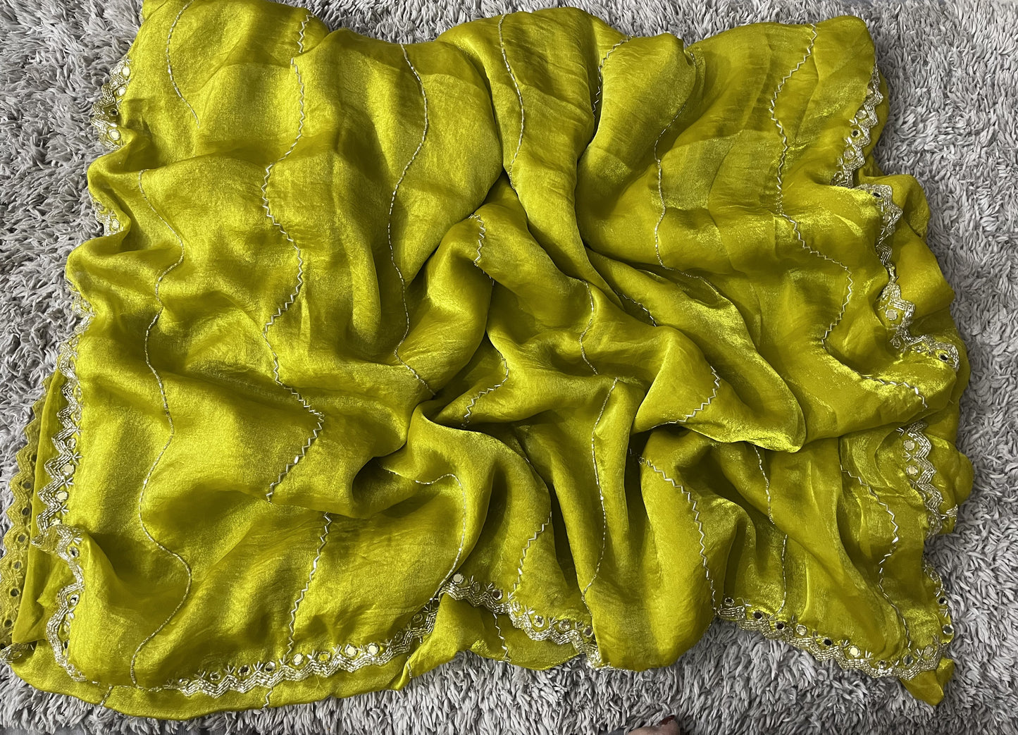 Handworked Fendy Satin sarees with mirror work in border