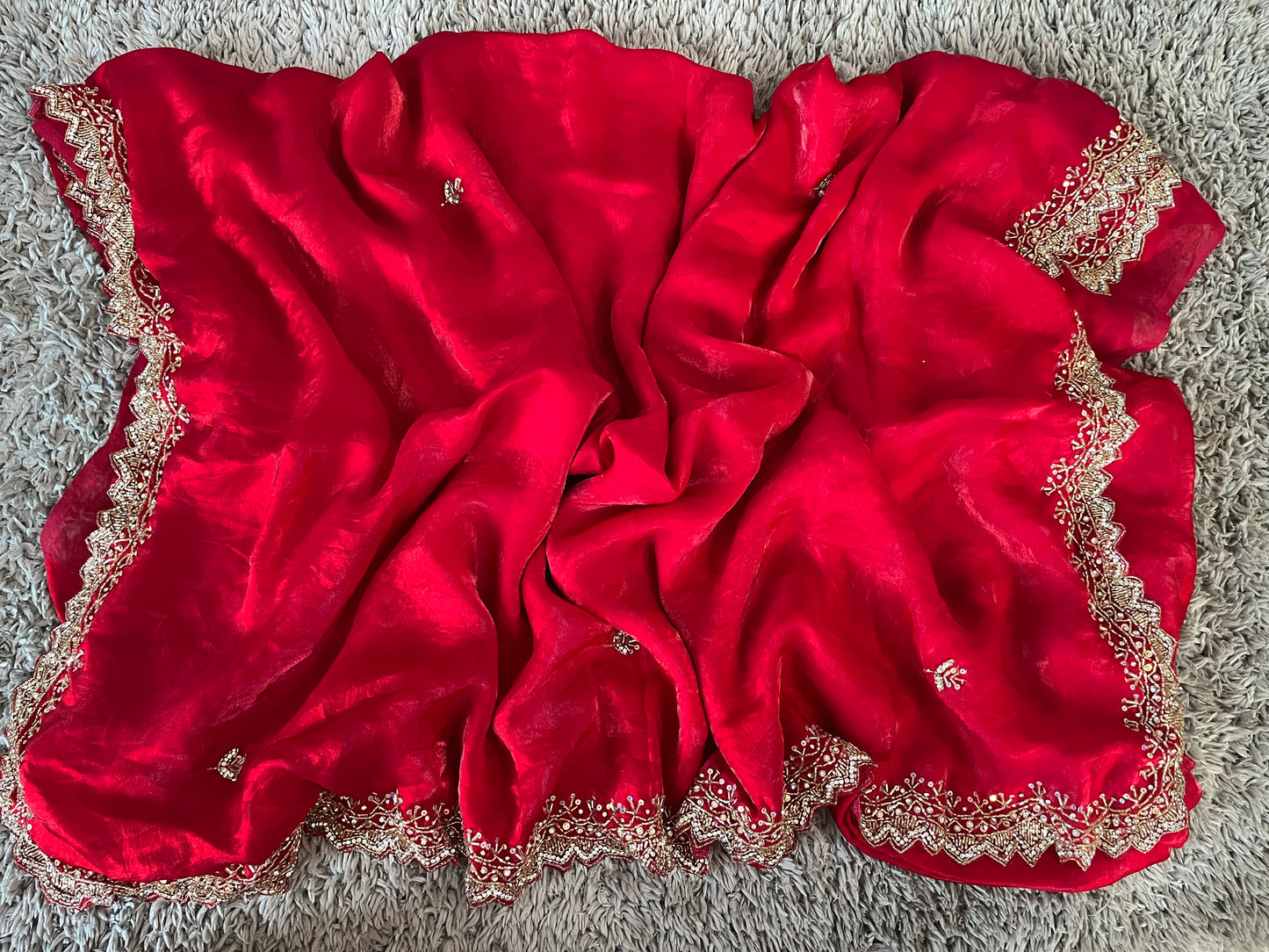 Hand worked fendy satin sarees with slick border