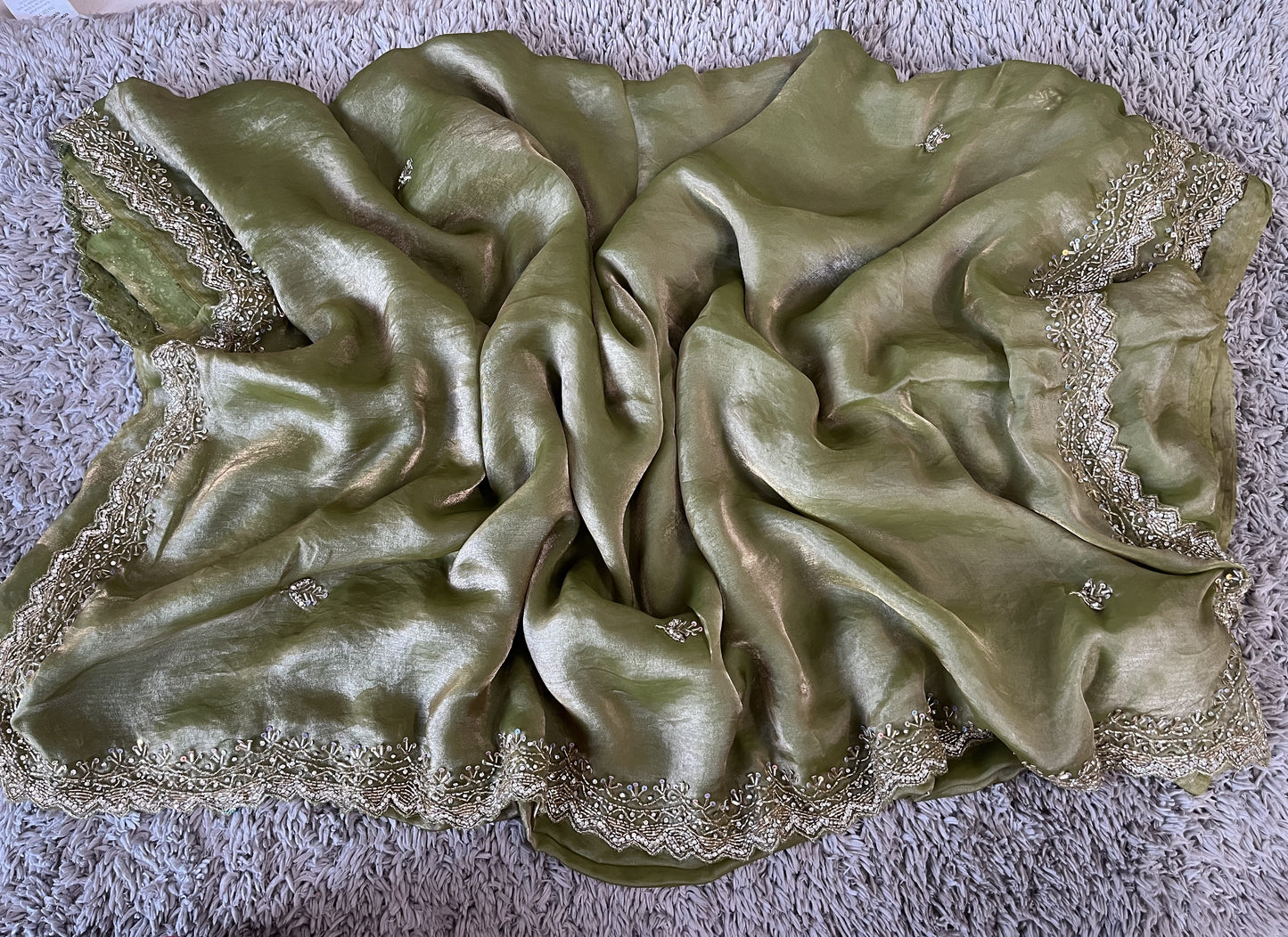 Hand worked fendy satin sarees with slick border