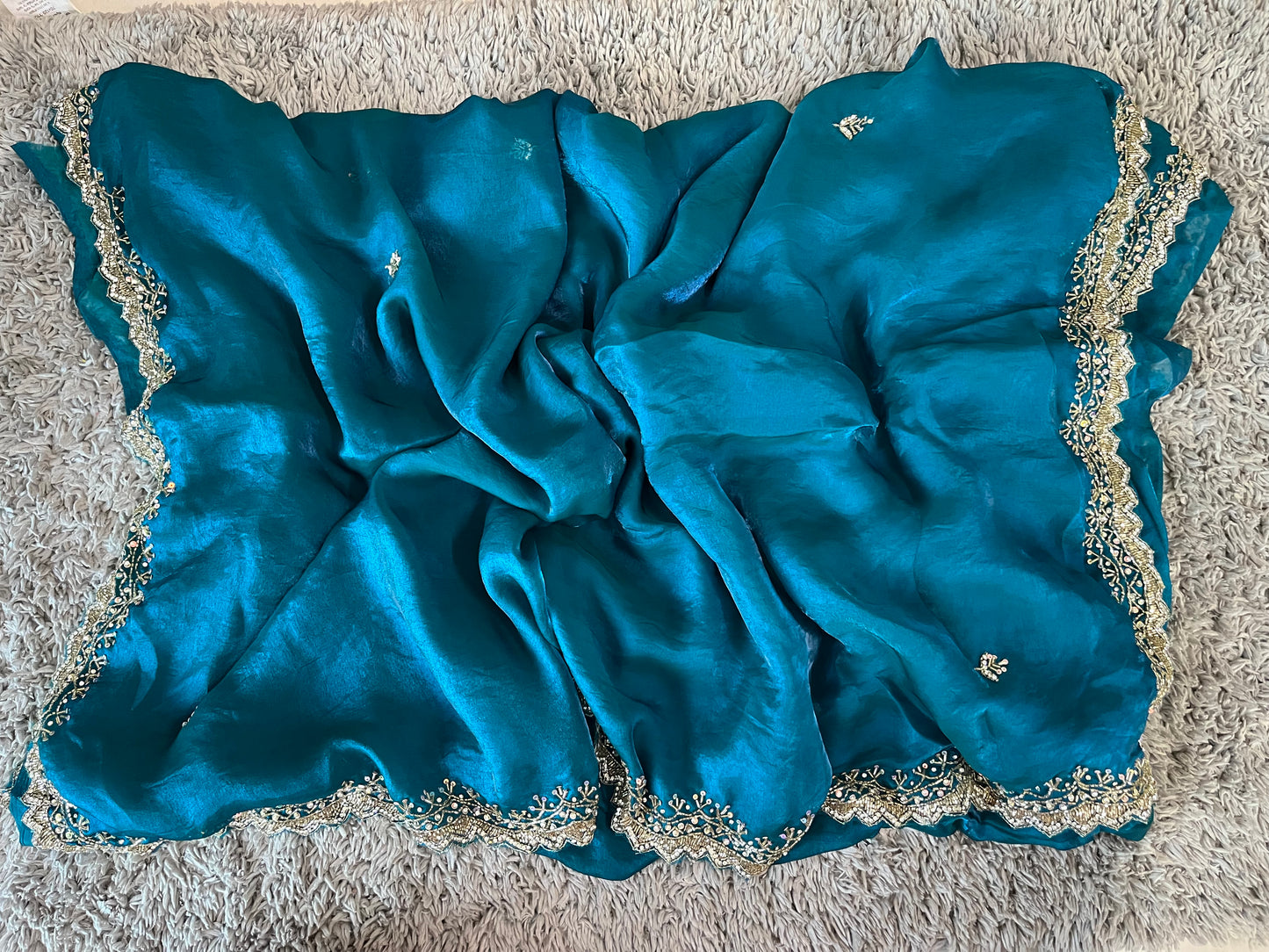 Hand worked fendy satin sarees with slick border