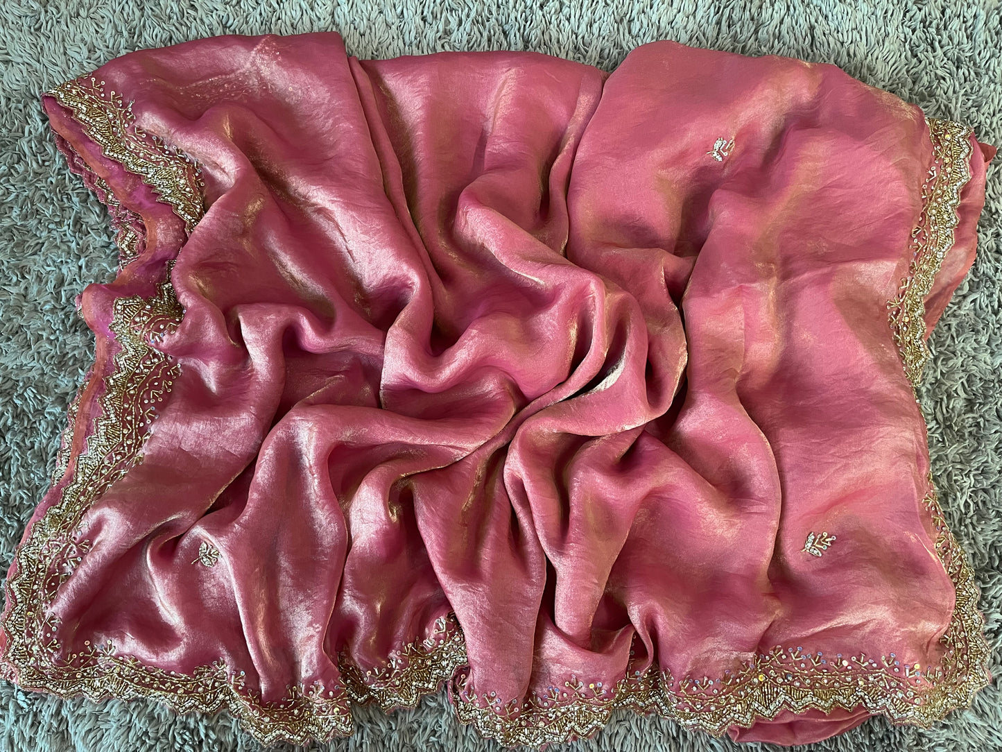 Hand worked fendy satin sarees with slick border