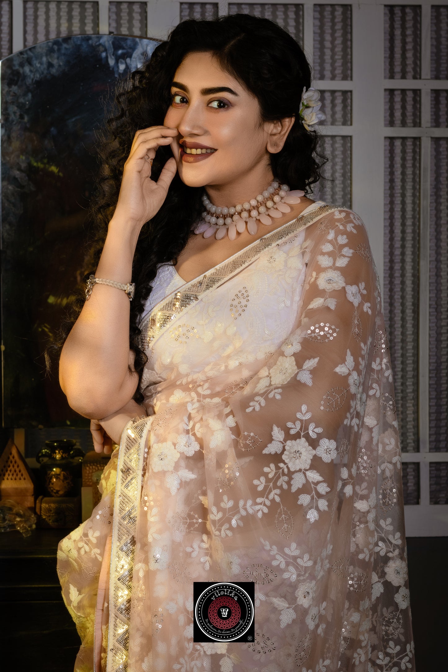 Exclusive Designer Net Sarees with allover Chikankari and sequin work