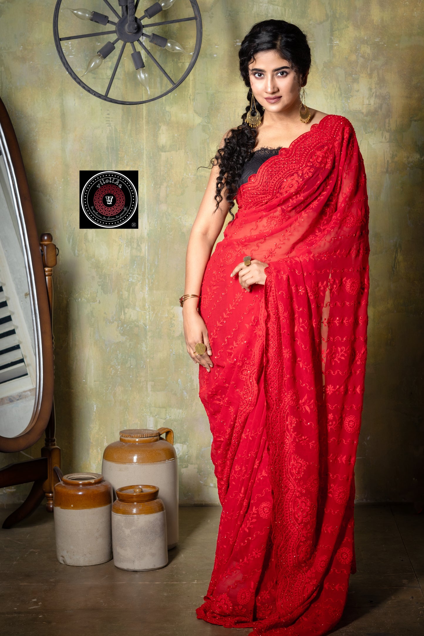 Exclusive Designer Georgette saree with all over kashmiri work and stone work.
