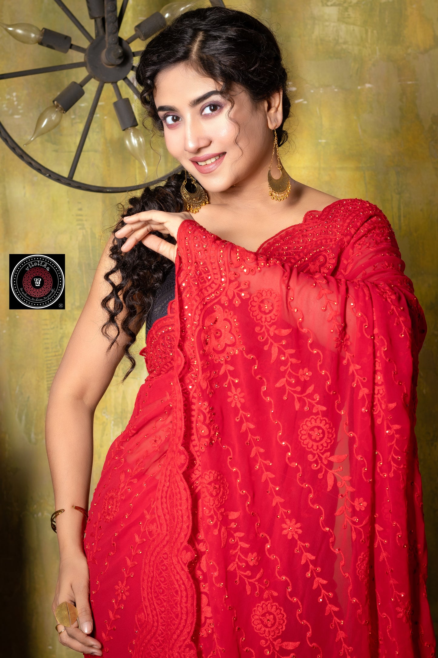 Exclusive Designer Georgette saree with all over kashmiri work and stone work.