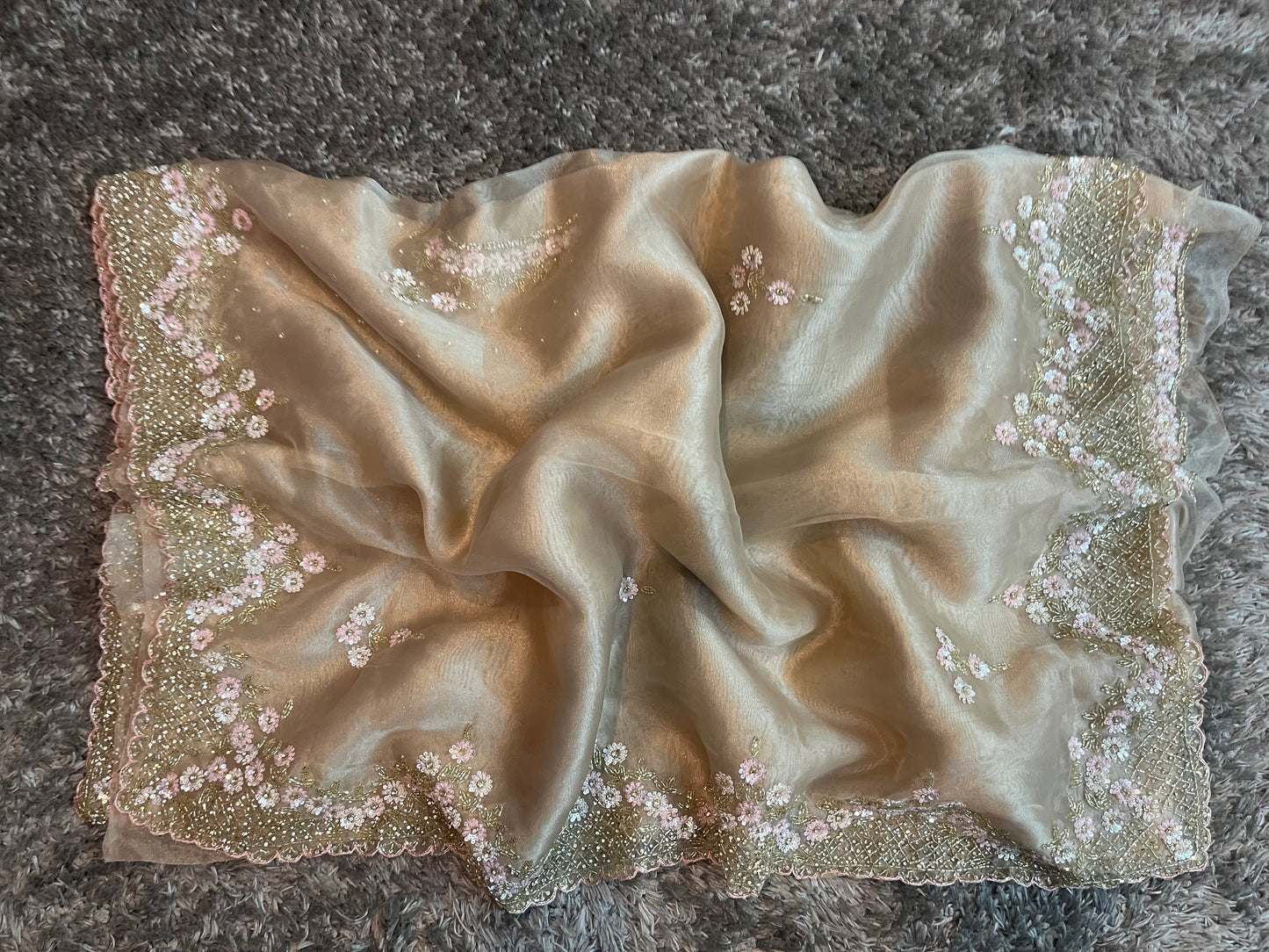 Handworked Tissue organza saree in triangle motif