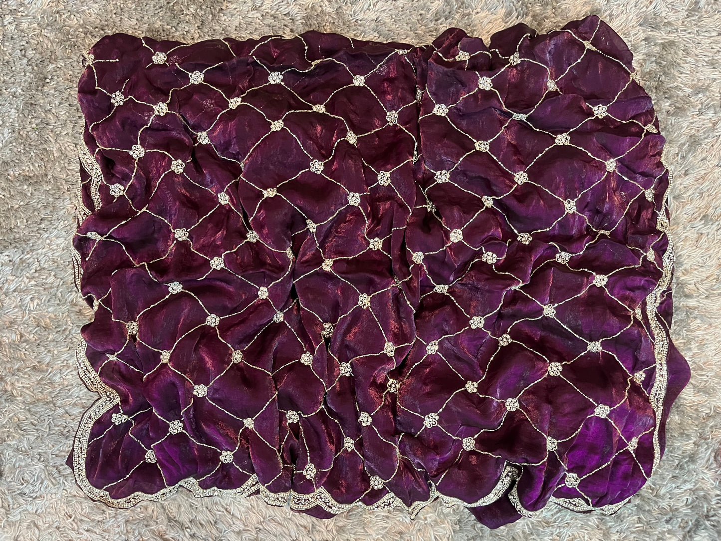Handworked fendy satin sarees with allover jaal work