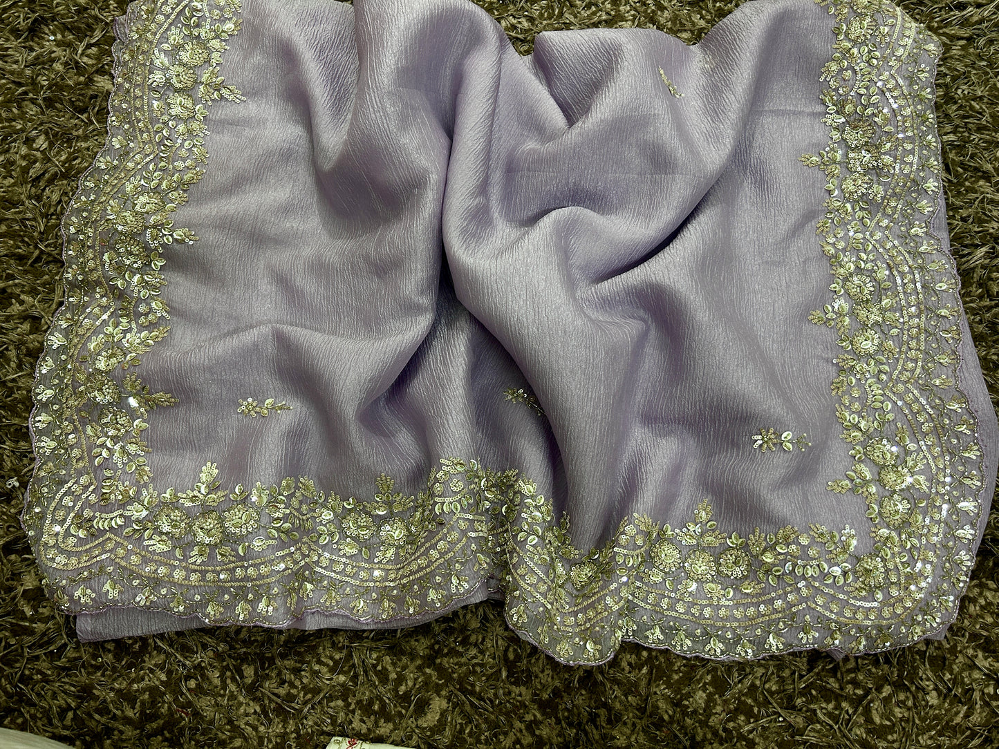 Exclusive handworked pure crush tissue saree