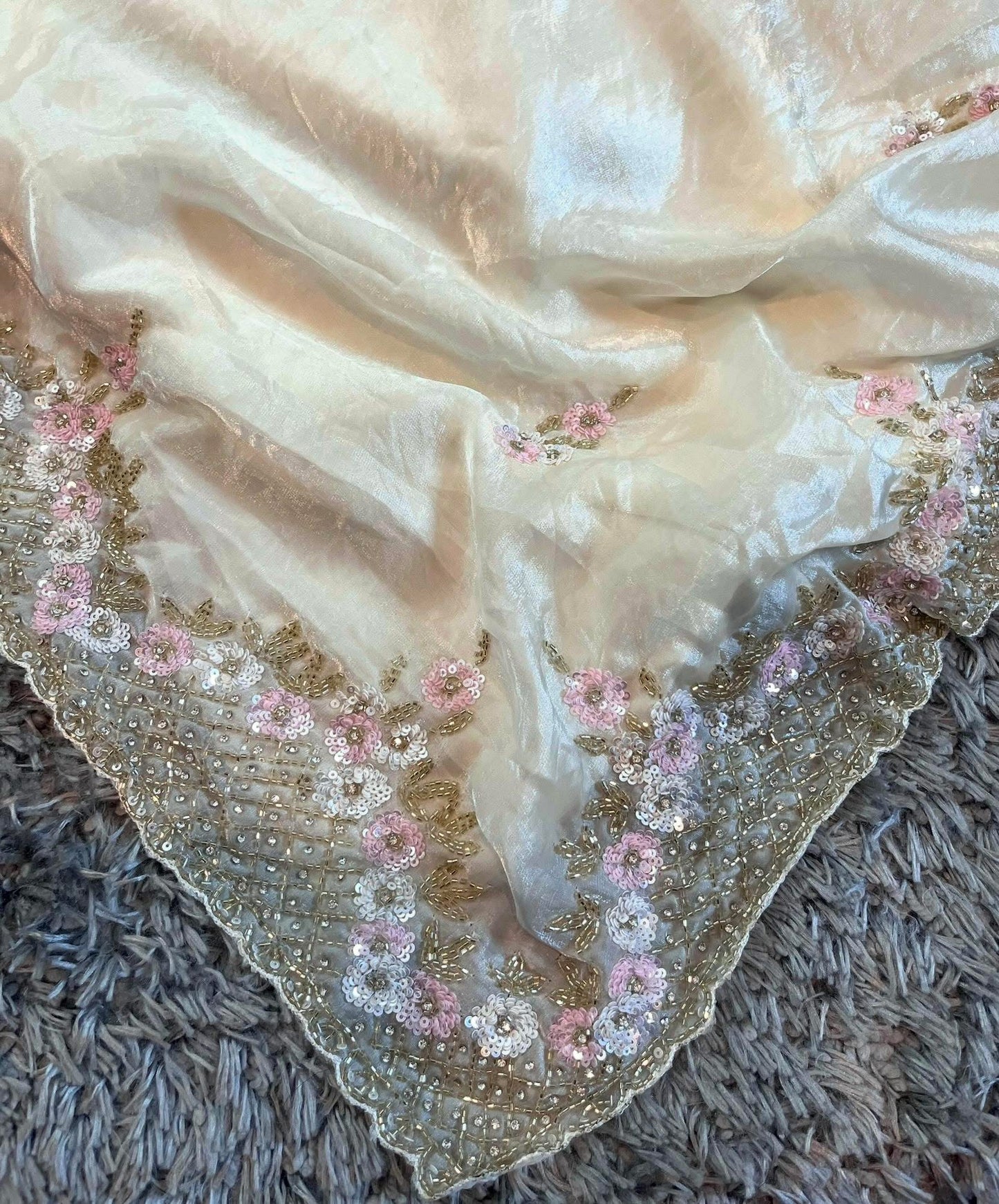 Handworked Fendy Satin sarees in triangle motif