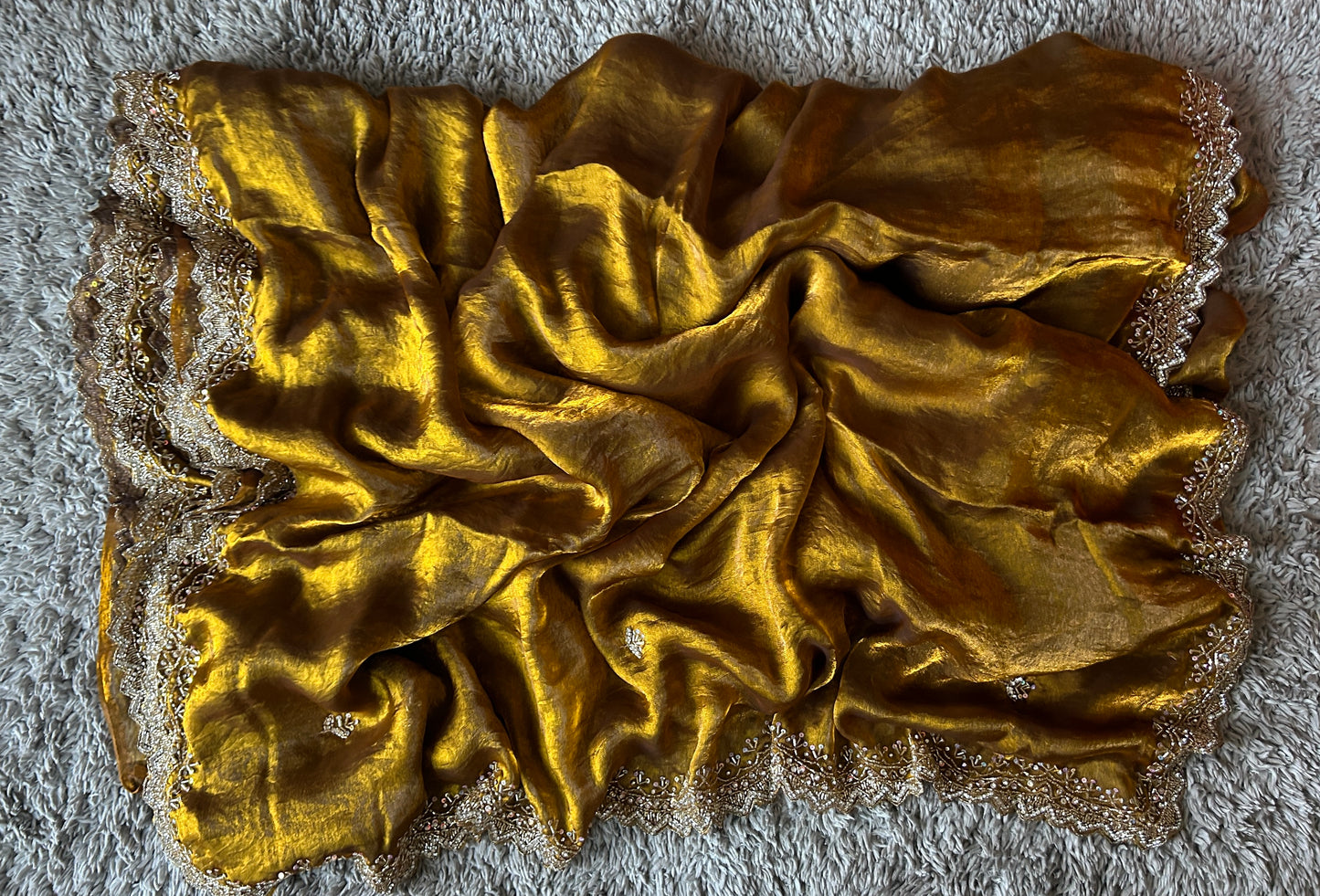 Hand worked fendy satin sarees with slick border