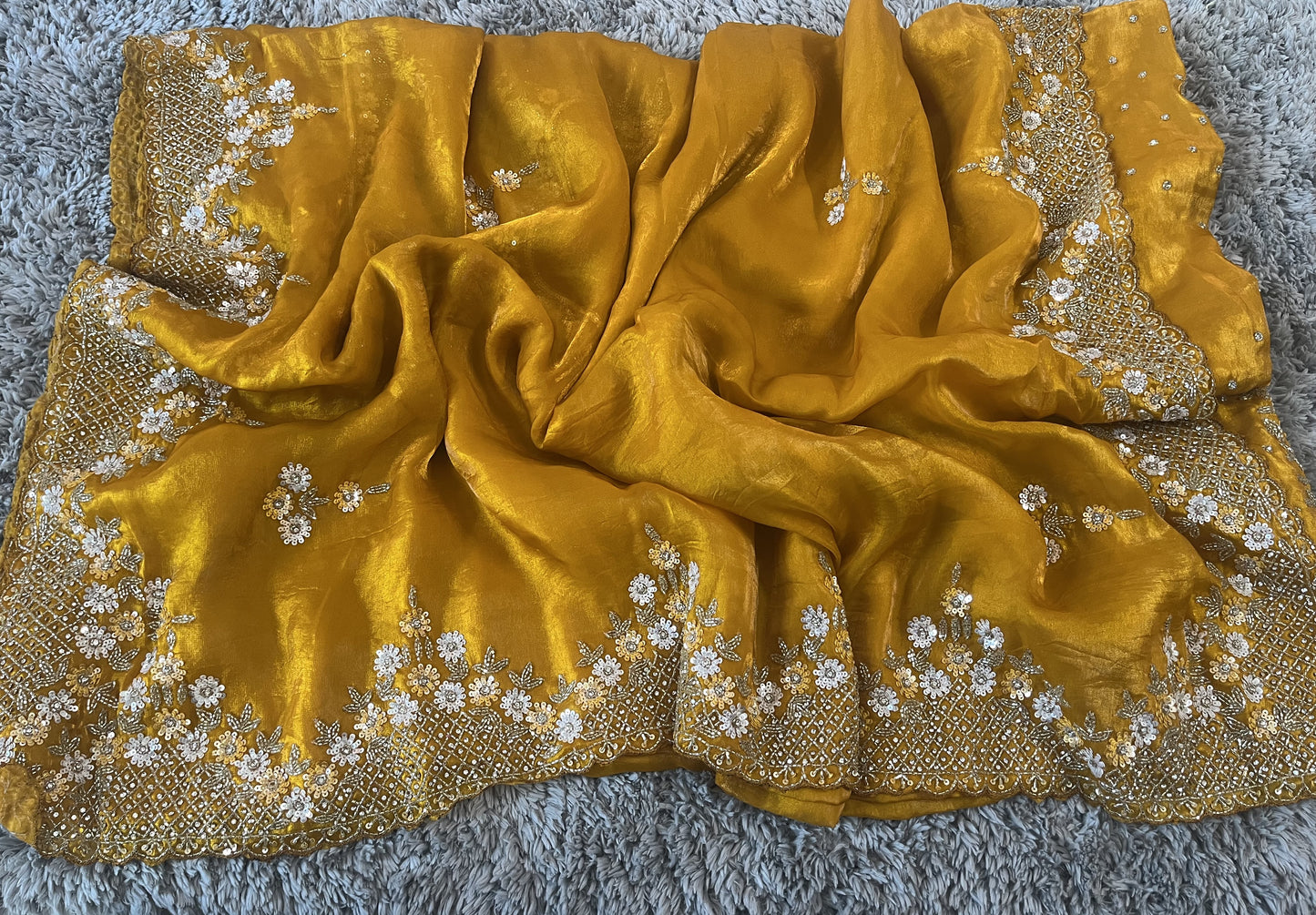 Handworked Fendy Satin sarees in triangle motif