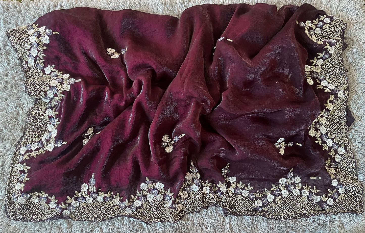 Handworked Fendy Satin sarees in triangle motif