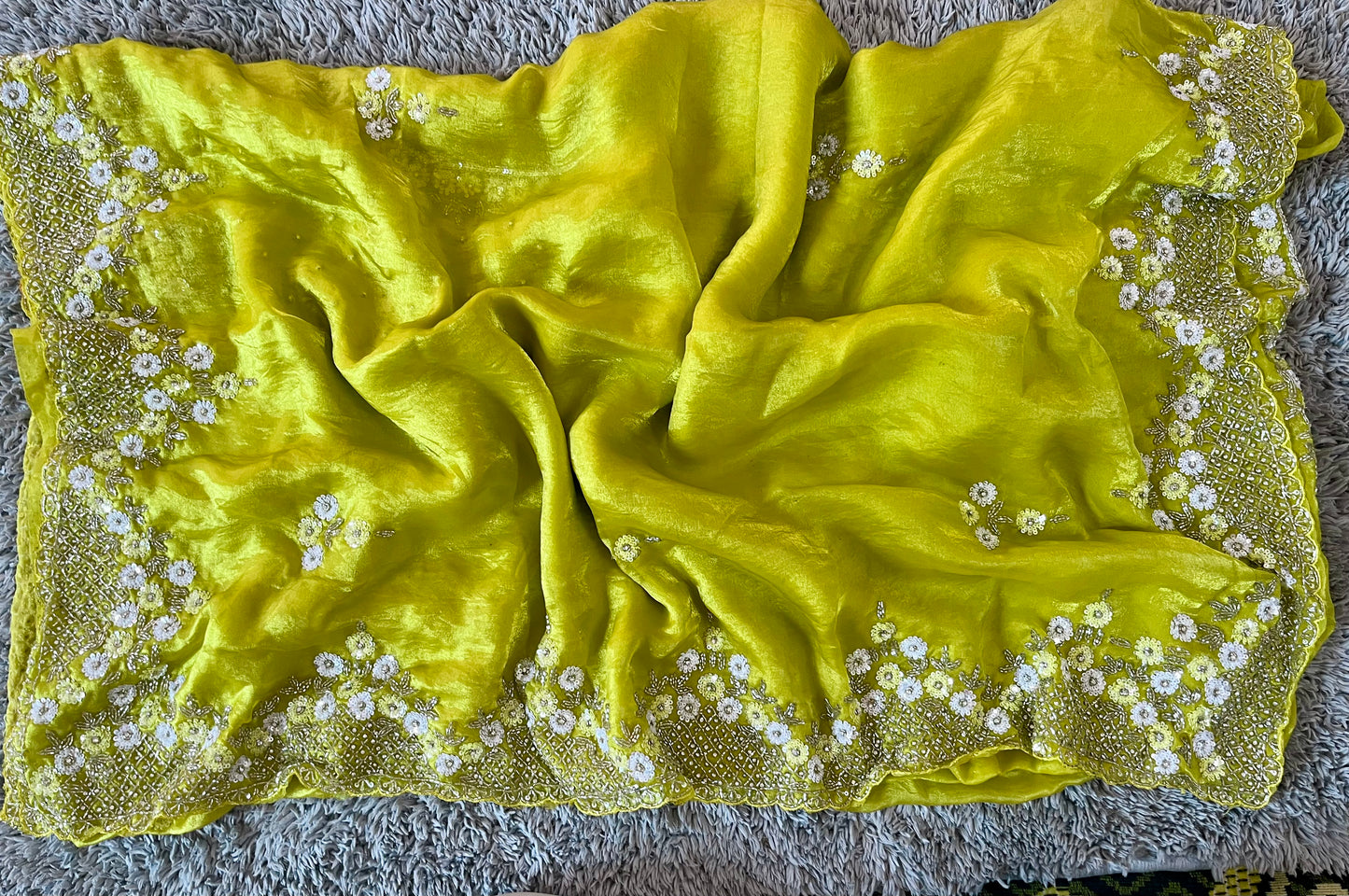 Handworked Fendy Satin sarees in triangle motif