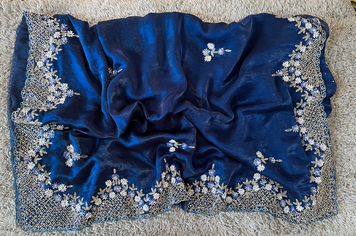 Handworked Fendy Satin sarees in triangle motif