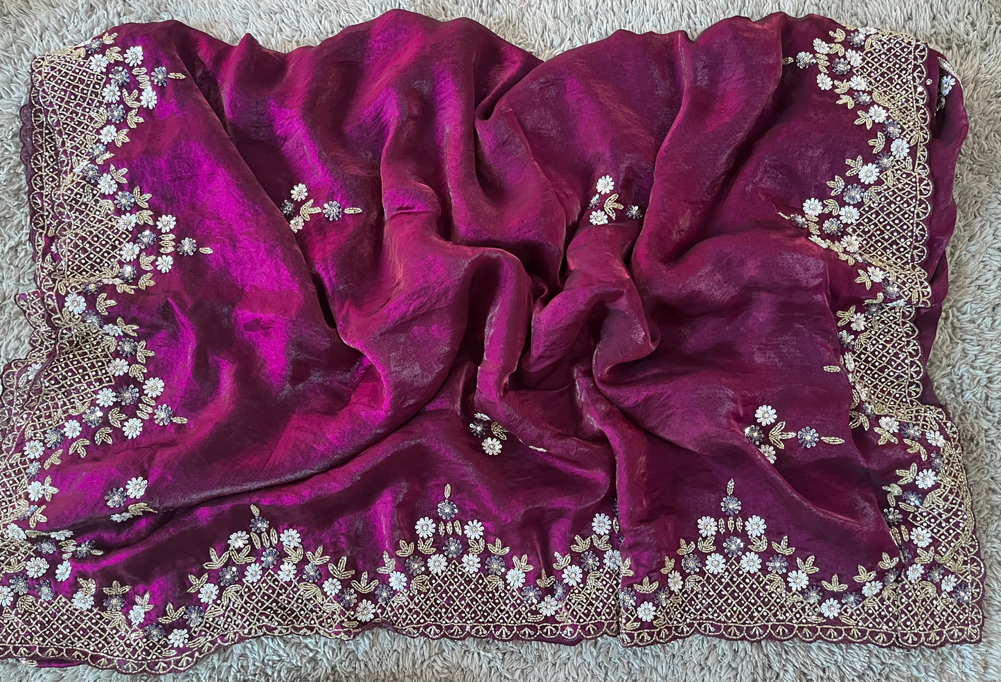 Handworked Fendy Satin sarees in triangle motif