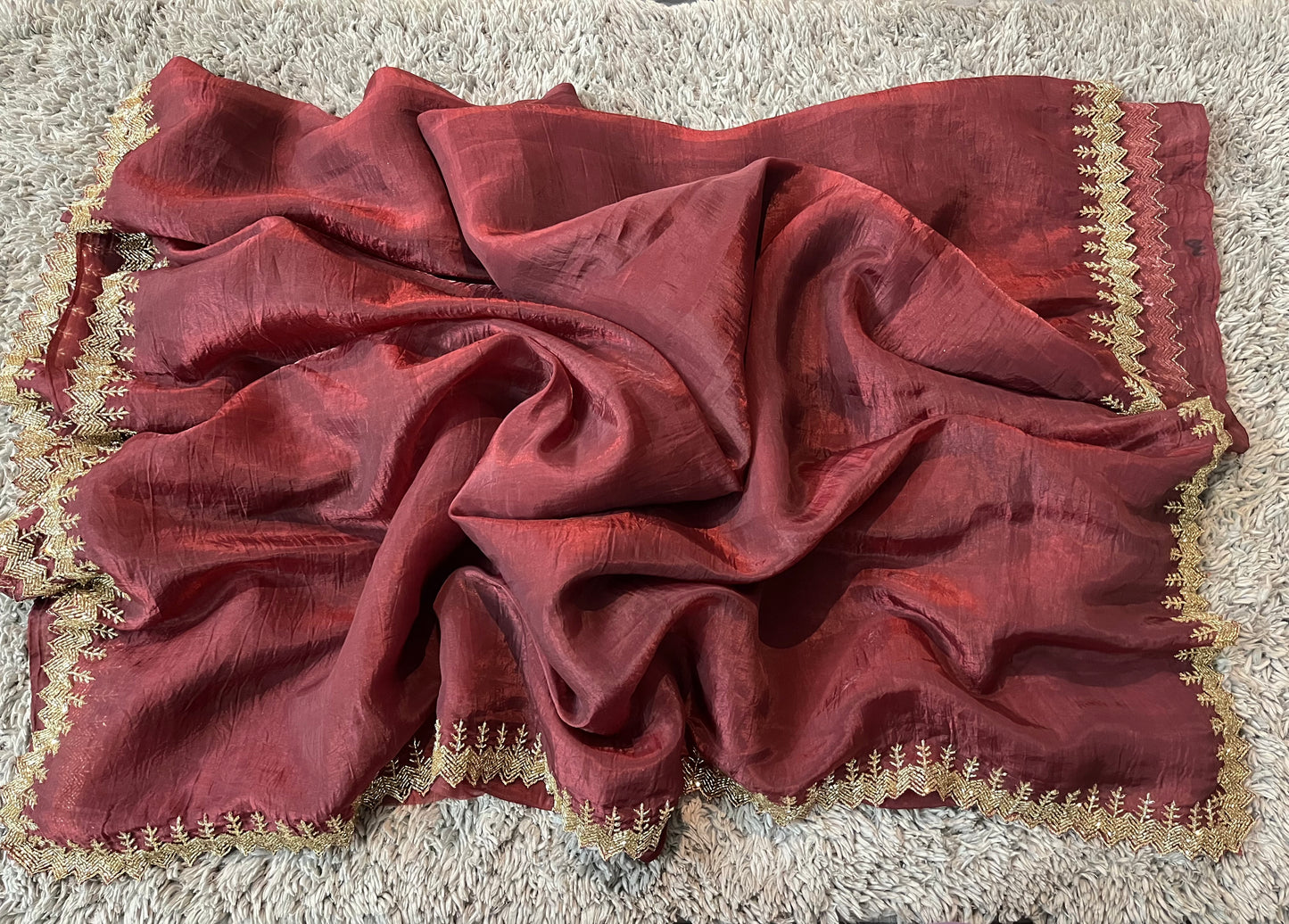 Handworked Simple Crush tissue saree with heavy blouse