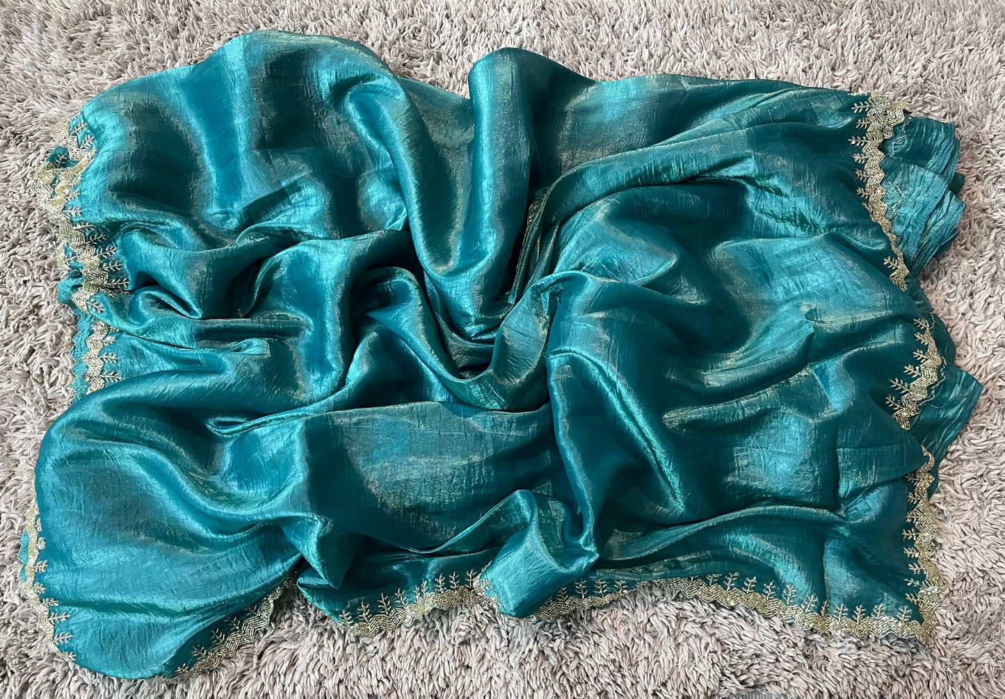 Handworked Simple Crush tissue saree with heavy blouse