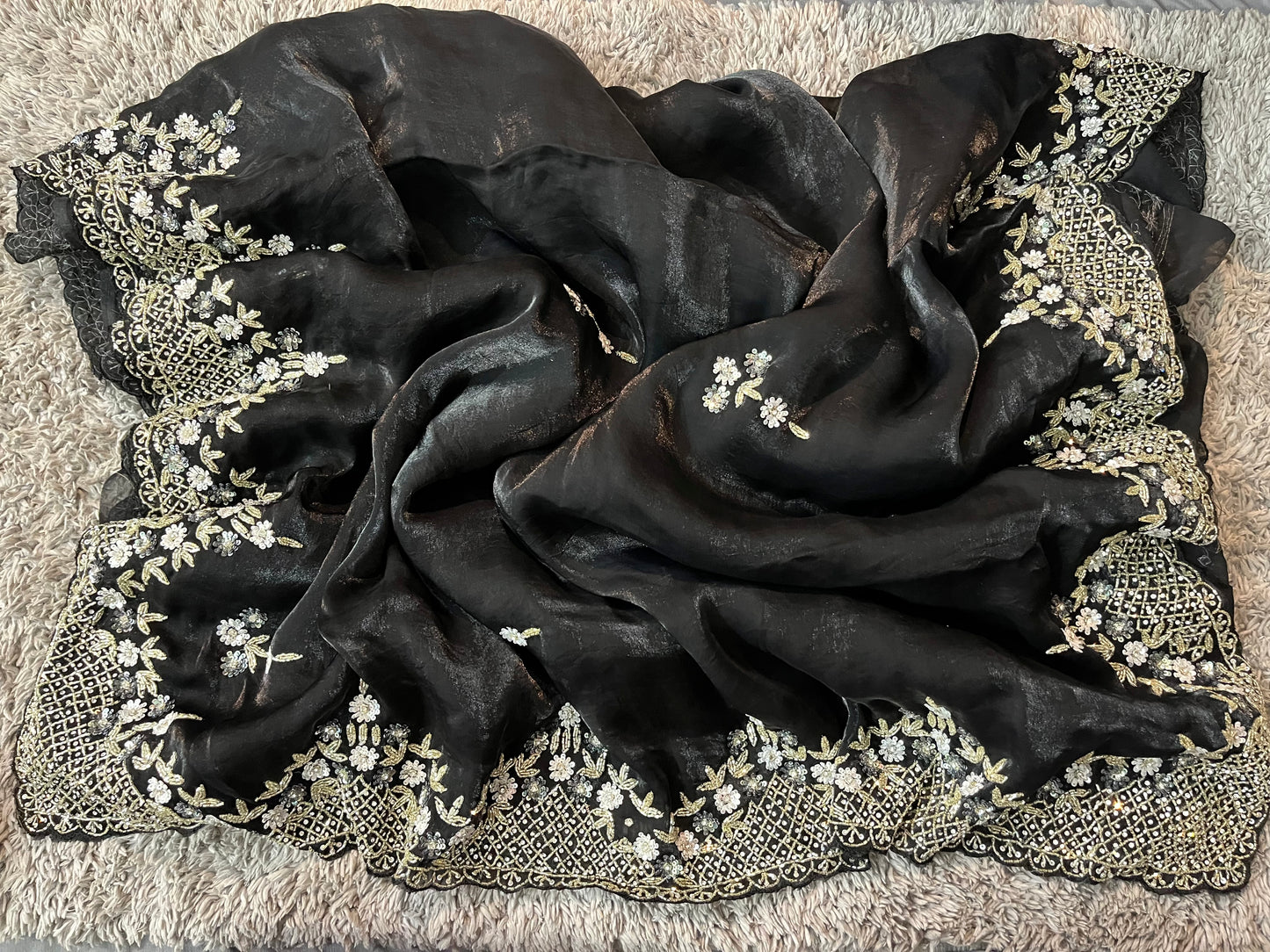 Handworked Fendy Satin sarees in triangle motif