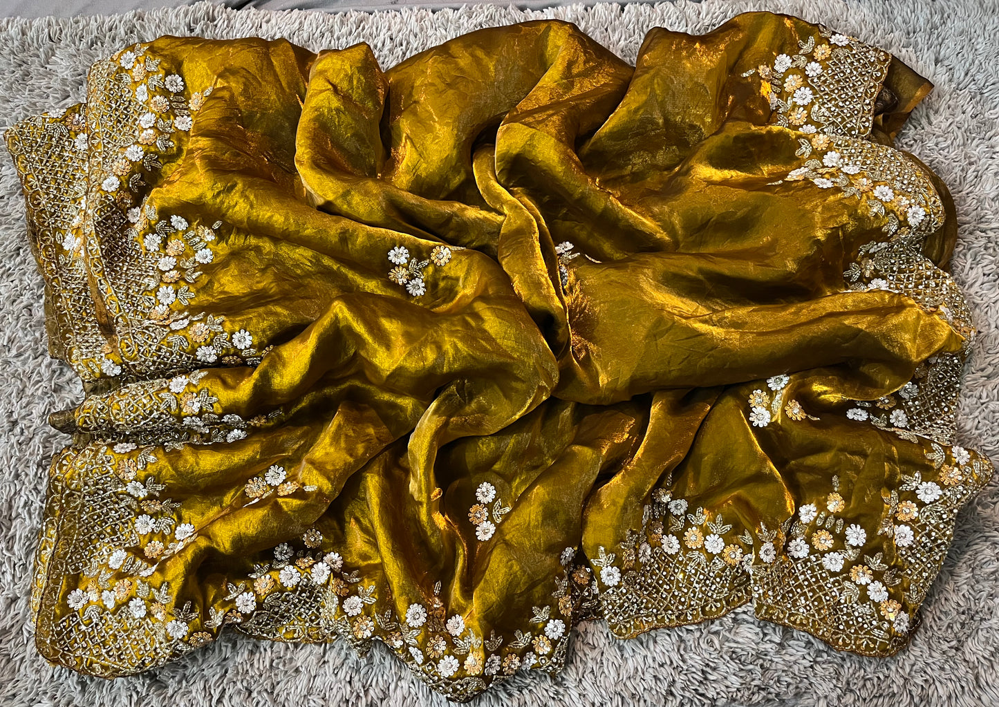 Handworked Fendy Satin sarees in triangle motif