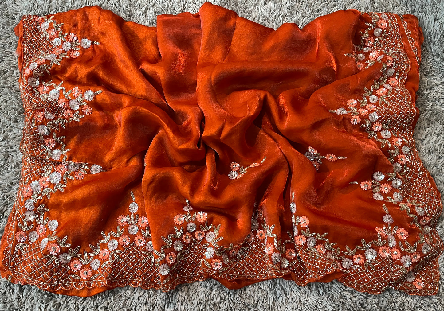 Handworked Fendy Satin sarees in triangle motif