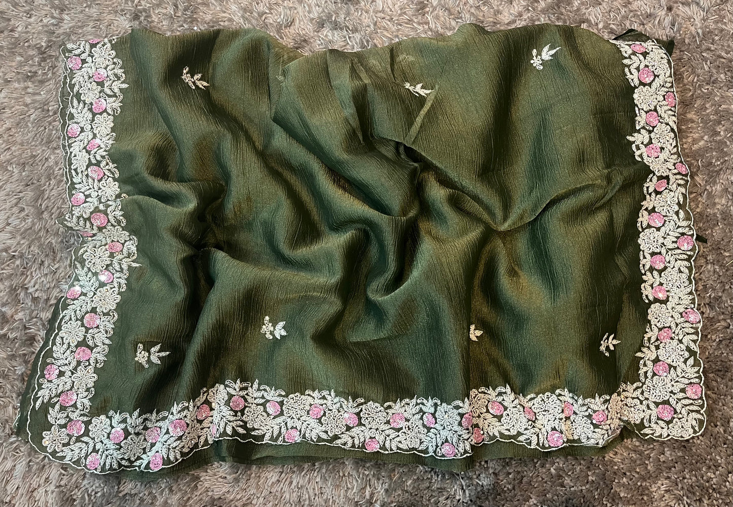 Handworked Pure Crush Tissue sarees with pearl border