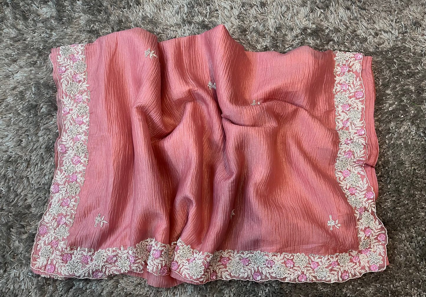 Handworked Pure Crush Tissue sarees with pearl border