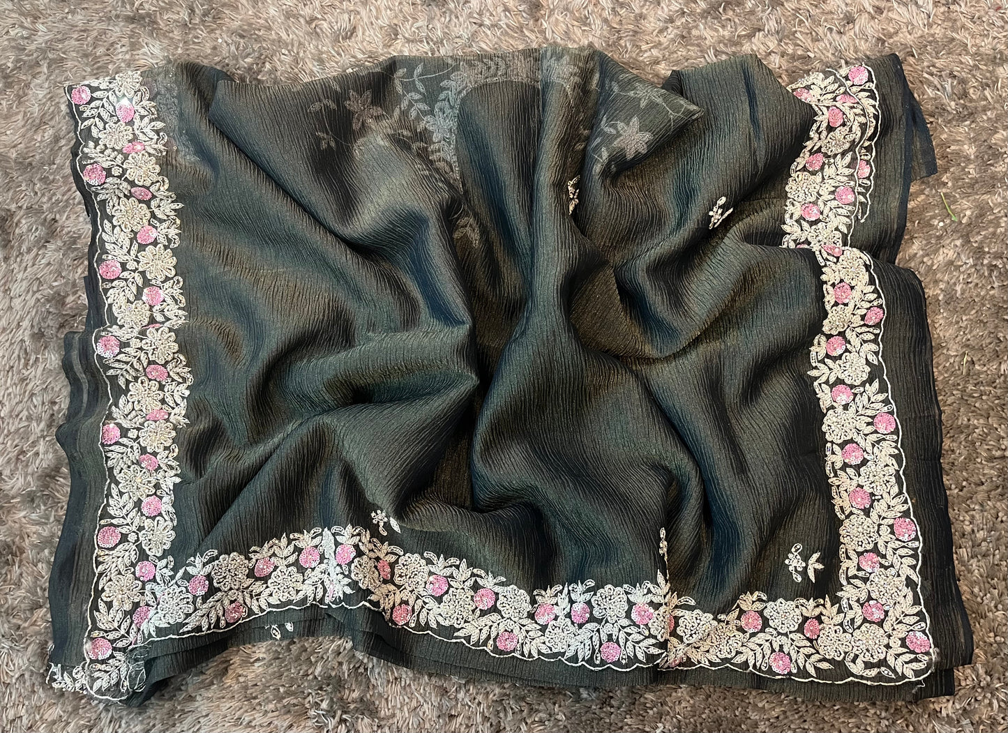 Handworked Pure Crush Tissue sarees with pearl border