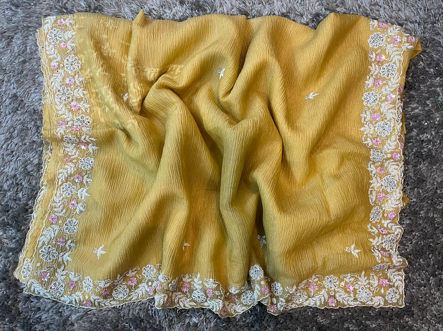 Handworked Pure Crush Tissue sarees with pearl border