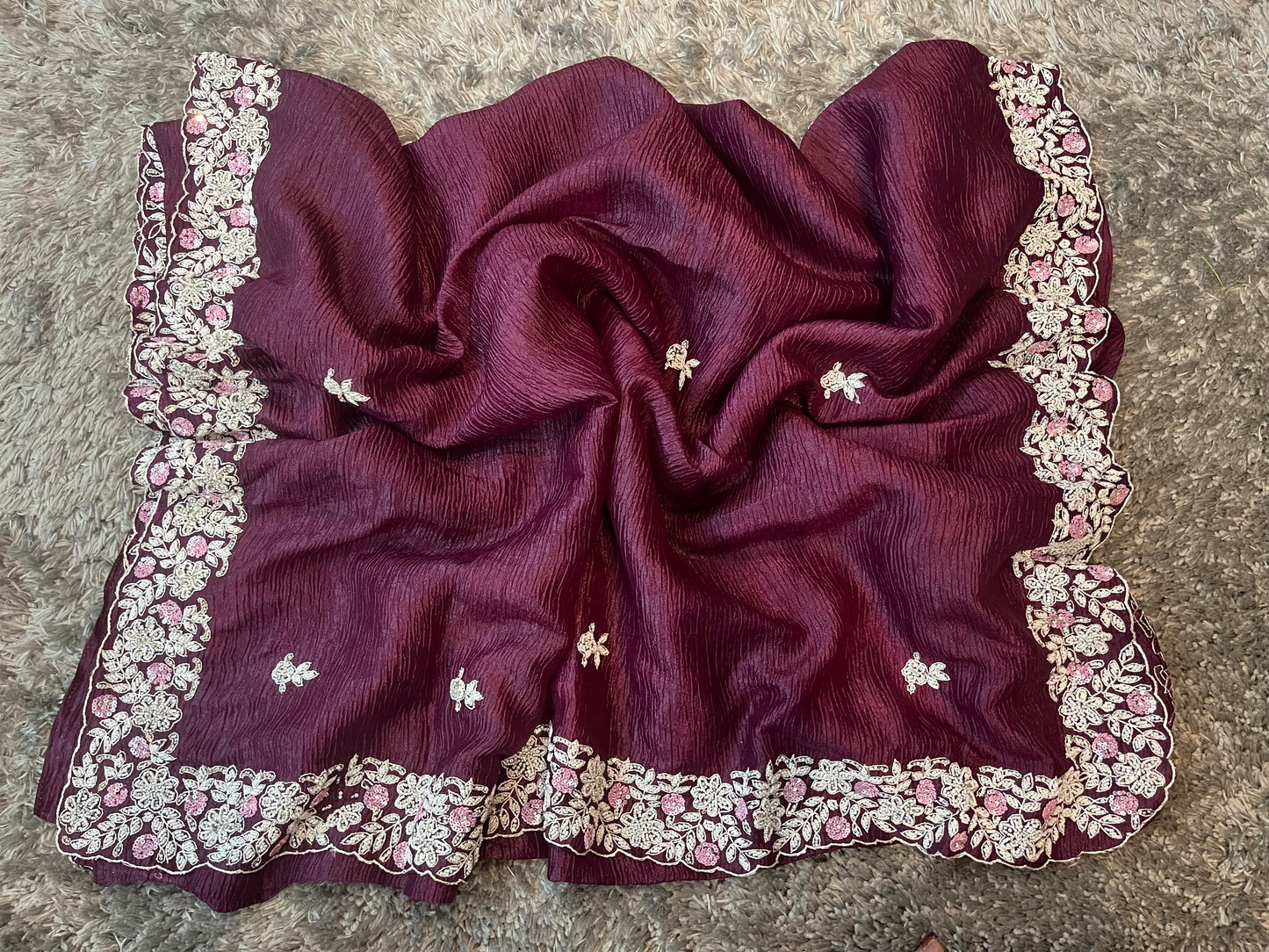 Handworked Pure Crush Tissue sarees with pearl border