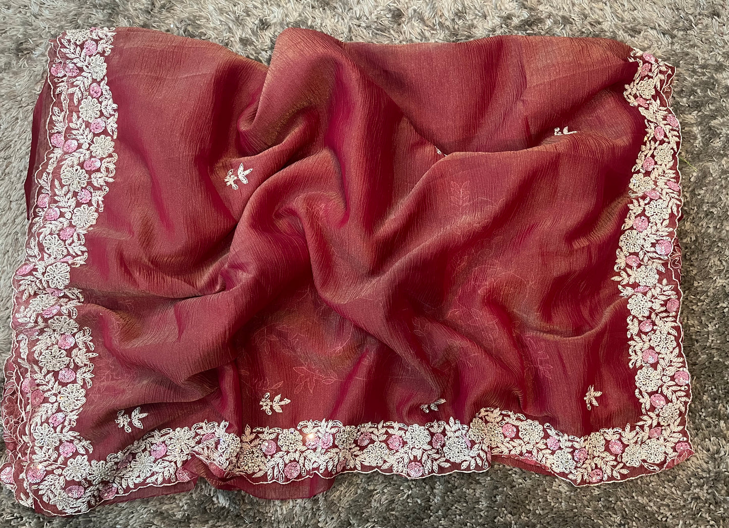 Handworked Pure Crush Tissue sarees with pearl border