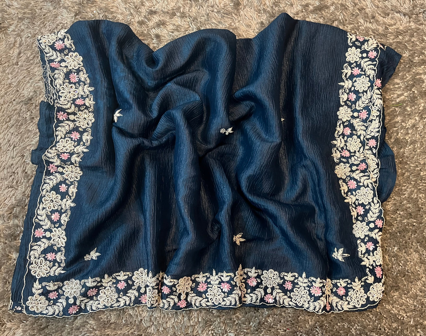 Handworked Pure Crush Tissue sarees with pearl border