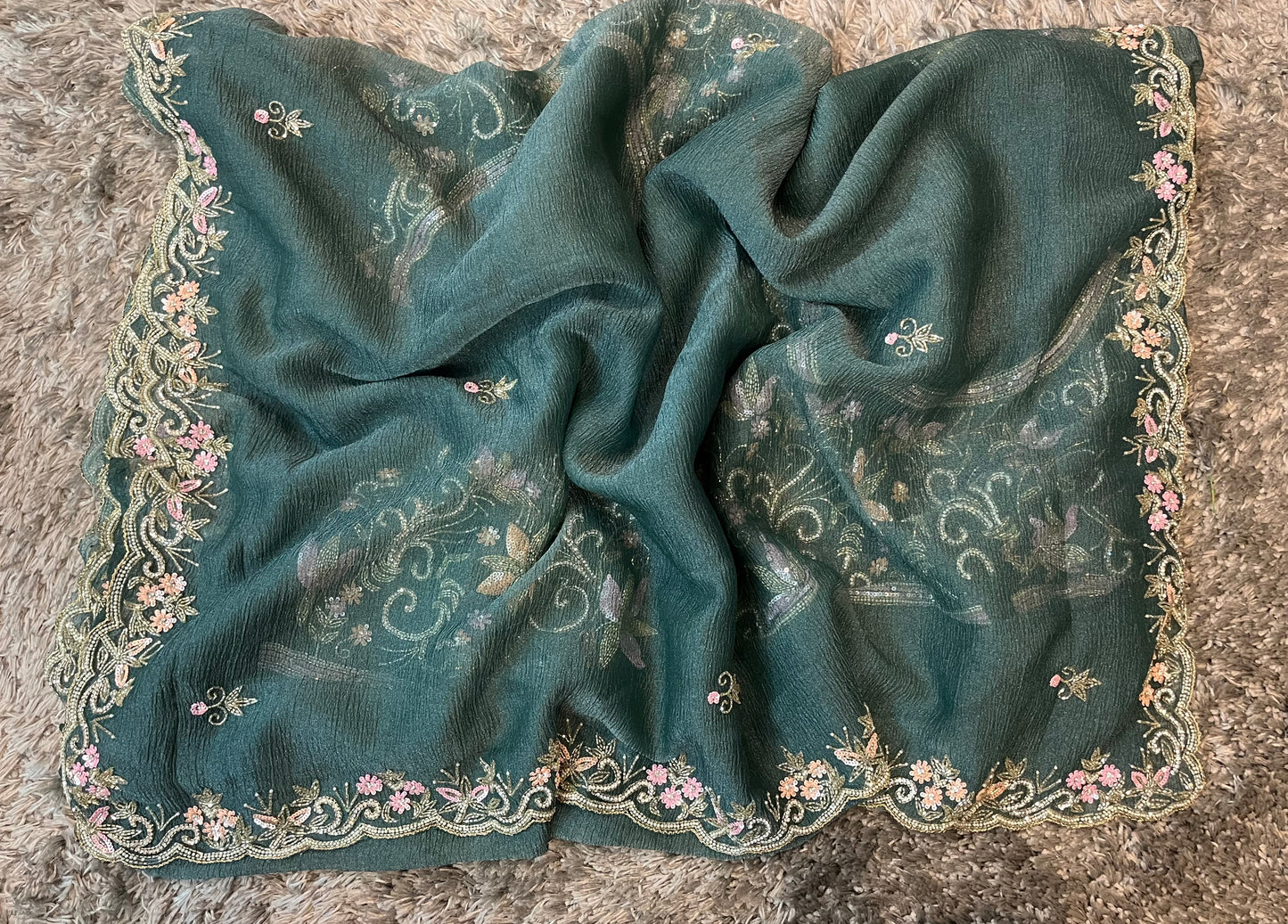 Hand Worked Pure Crush tissue sarees with heavy blouse