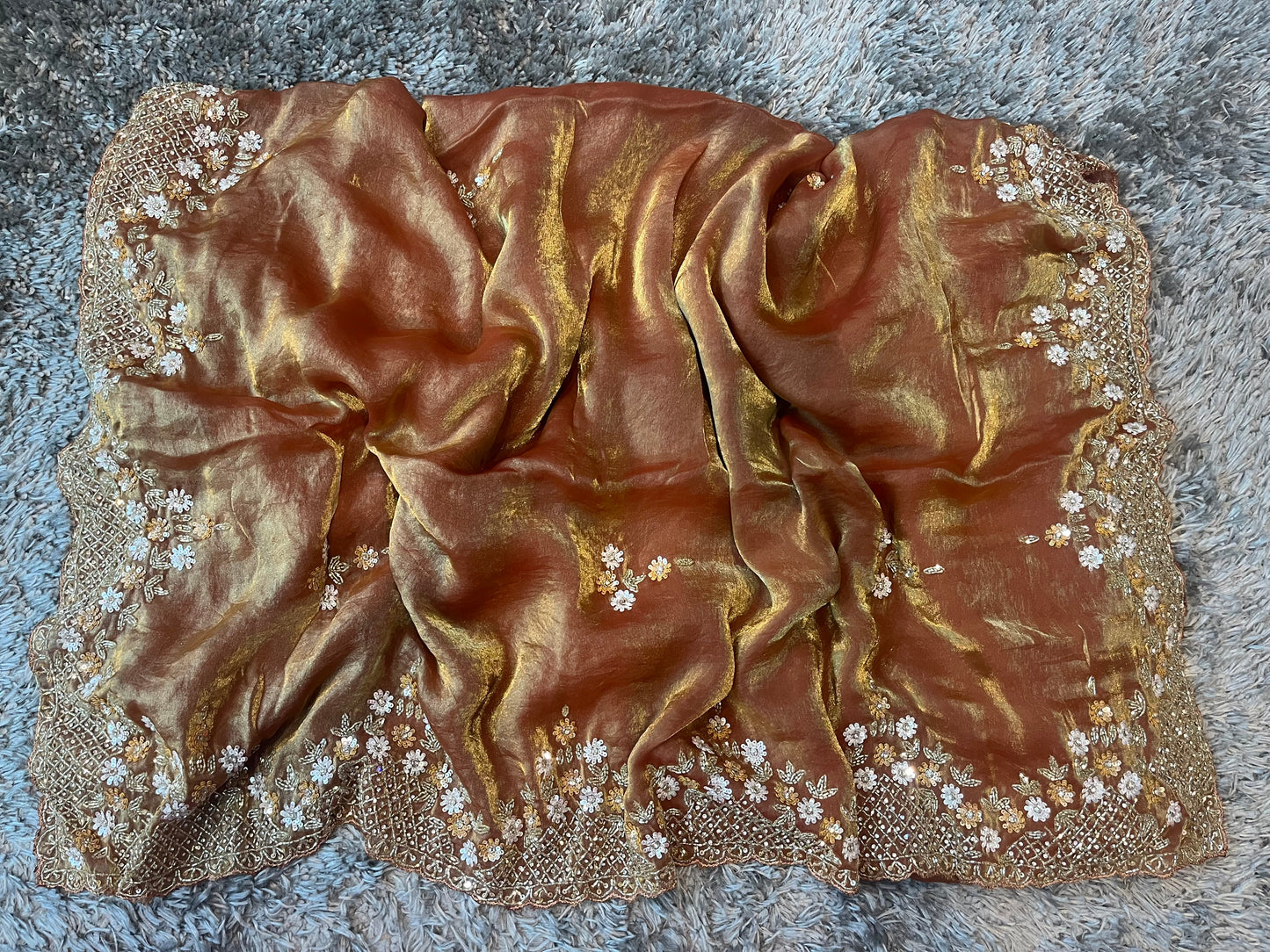 Handworked Fendy Satin sarees in triangle motif
