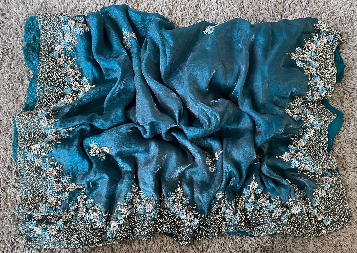 Handworked Fendy Satin sarees in triangle motif