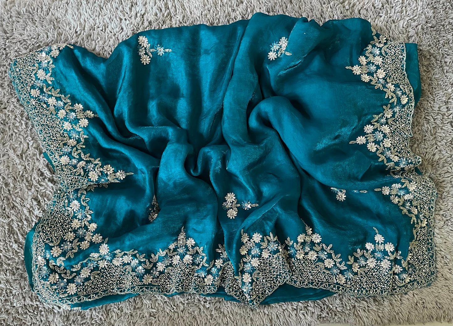 Handworked Fendy Satin sarees in triangle motif