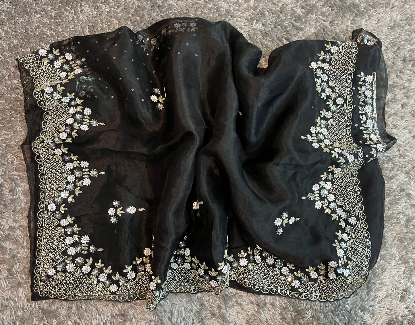 Handworked Tissue organza saree in triangle motif