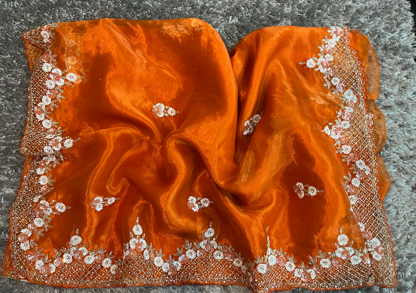 Handworked Tissue organza saree in triangle motif