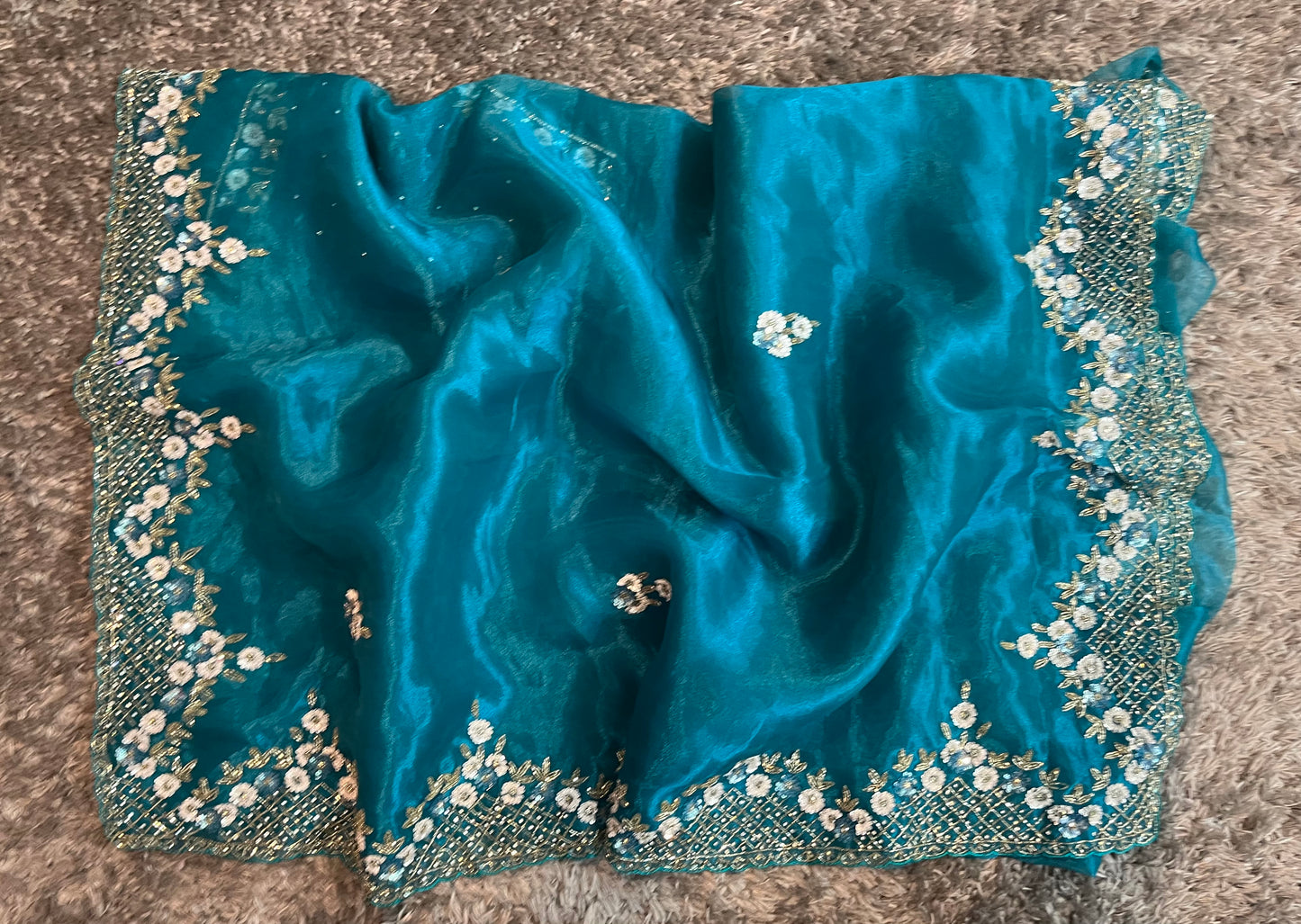 Handworked Tissue organza saree in triangle motif